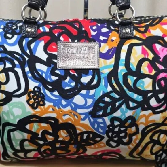 Coach Poppy Graphic Blossom Graffiti Glam Tote EUC - Picture 1 of 17